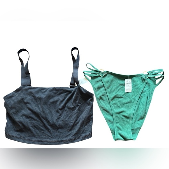 Aerie Offline Real Me ribbed longline sports bra with panty set size large NWT - Picture 1 of 9